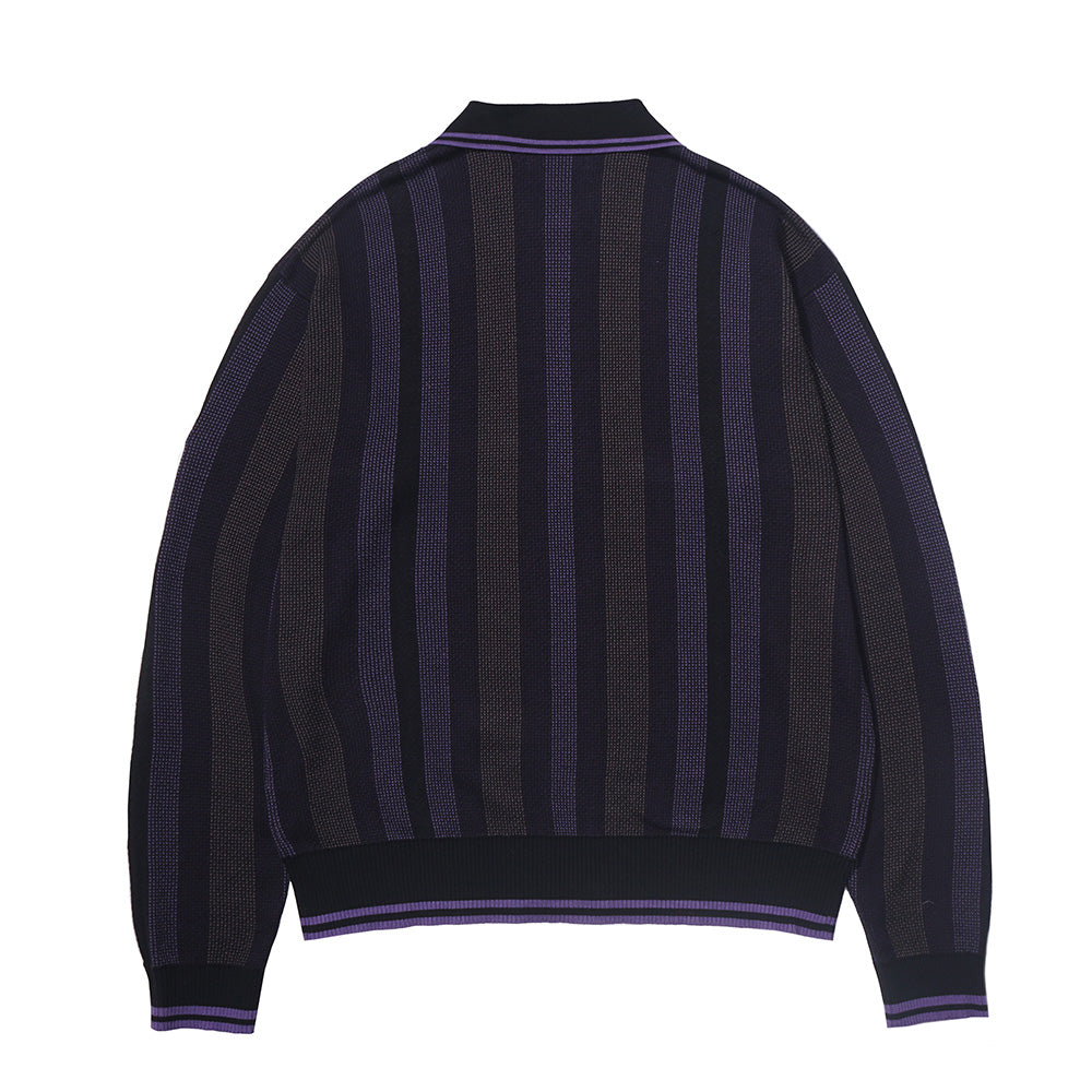 STRIPED KNITTED ZIP UP POLO
