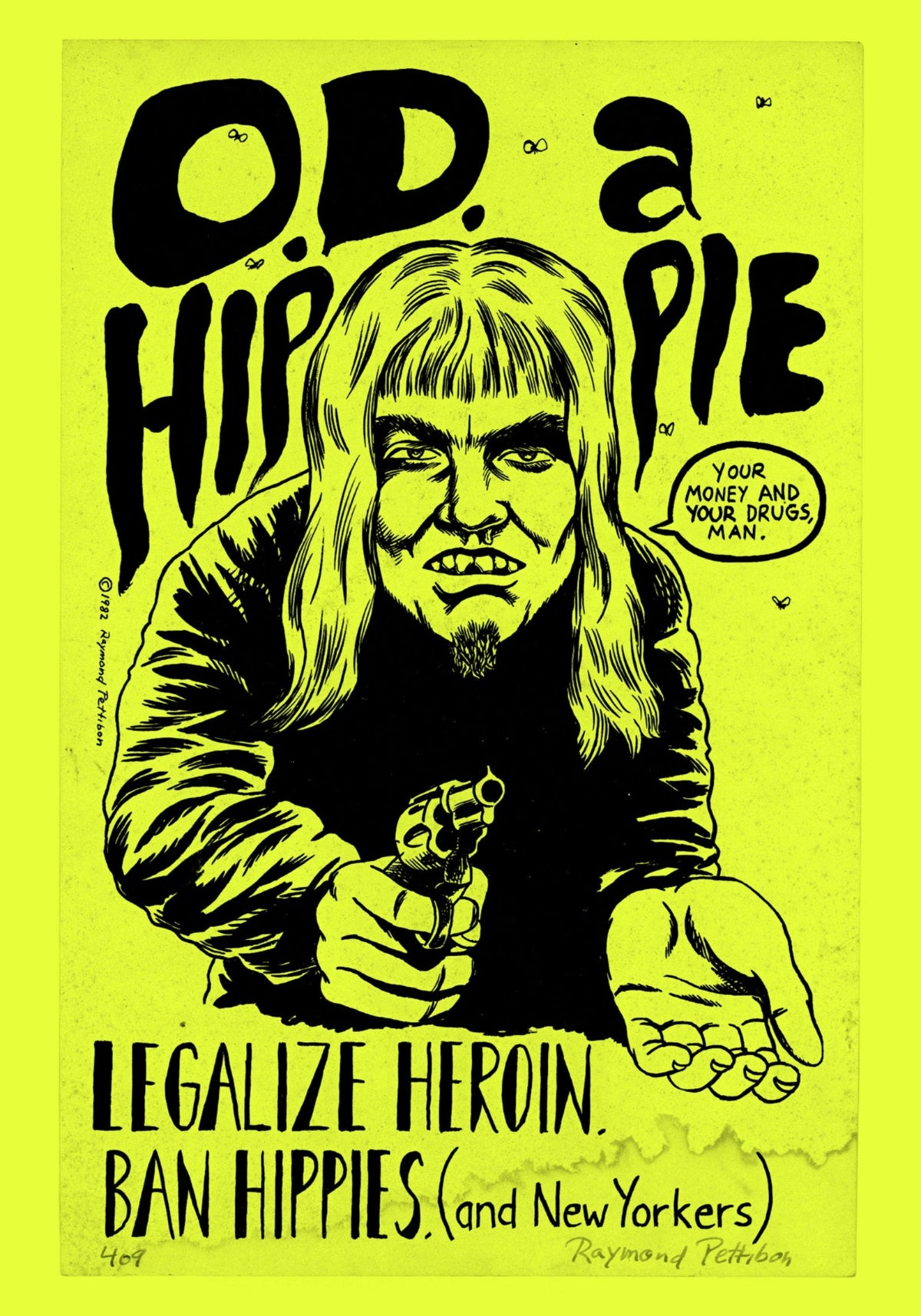 Stylized poster with a person and text on a yellow background