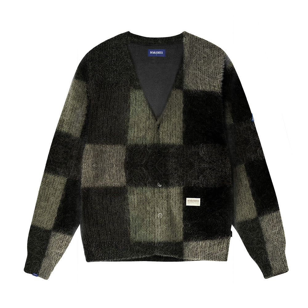 MOHAIR CARDIGAN CHECKERS GREEN MULTI