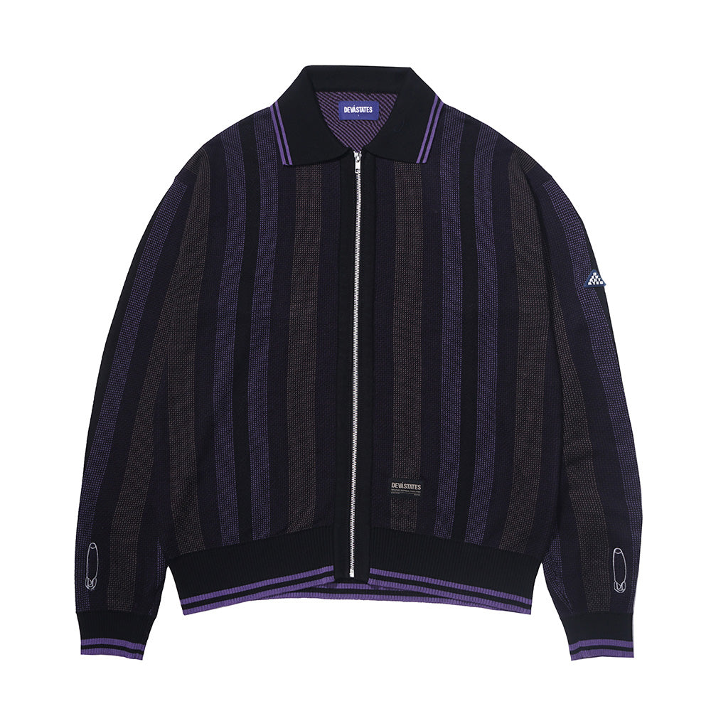 STRIPED KNITTED ZIP UP POLO