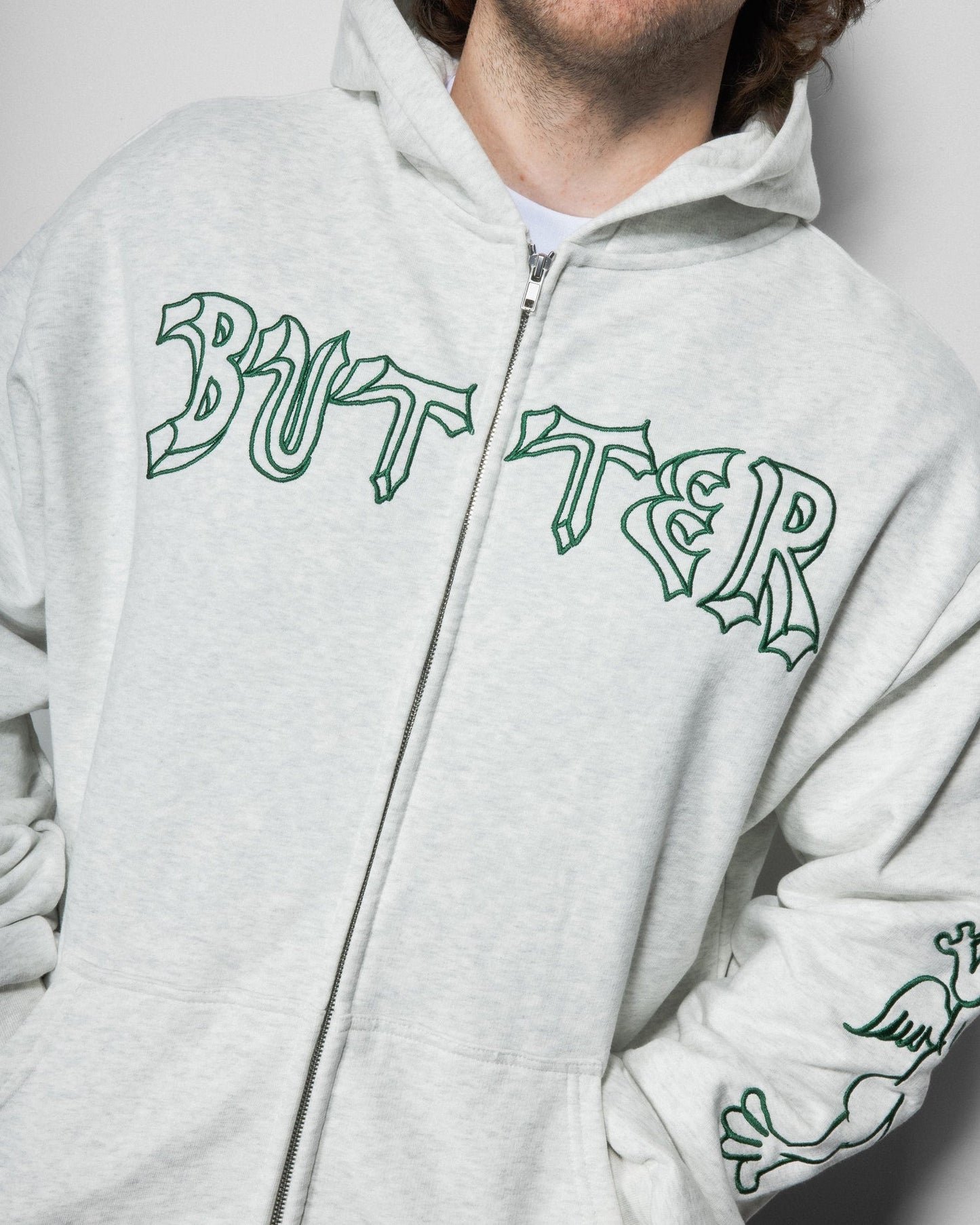 THIRTEEN ZIP-THRU HOODIE [ ASH ]
