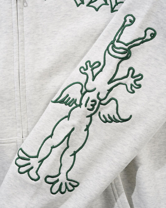 THIRTEEN ZIP-THRU HOODIE [ ASH ]